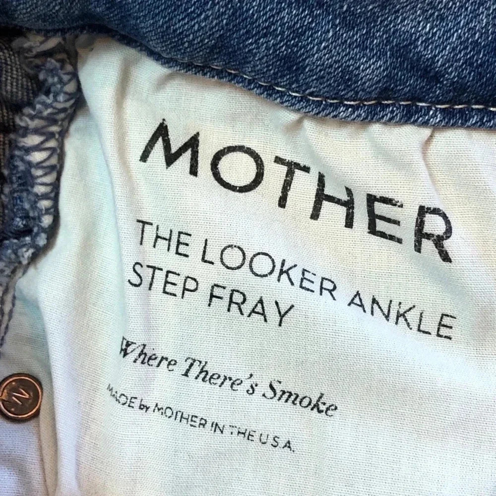 Mother Looker Ankle Step Fray Where’s The Smoke Denim Blue Jeans Women’s Size 25 - Picture 7 of 16